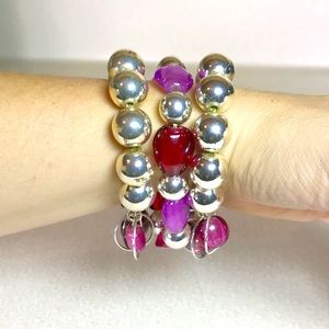 ☀️WEEKEND SALE☀️ ☀️Chunky silver/purple/red beaded stretch bracelets